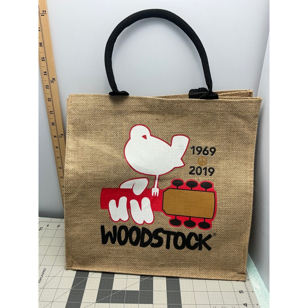 Woodstock‎ 50th Anniversary Tote Bag 1969-2019 Jute Burlap Station Casinos 15x13
